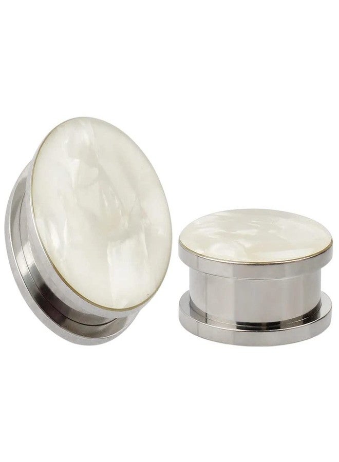 KUBOOZ White Sea Shell Opal Stainless Steel Screw Ear Piercings Body Jewelry Plugs Tunnels Gauges 2g(6mm) to 1 inch 25mm - Image 1